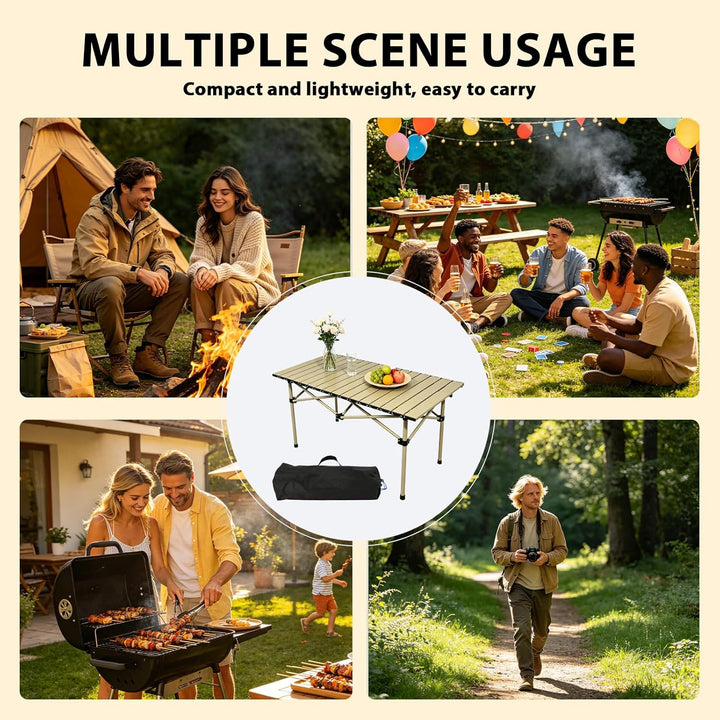 Campingtisch faltbar Klapptisch 95x56x50cm, Aufrollbare Tischplatte mit Aufbewahrungstasche, Camping