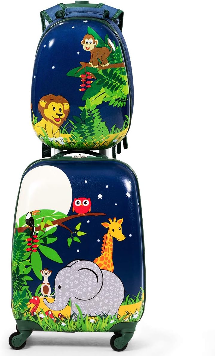 COSTWAY 2tlg Kinderkoffer + Rucksack, Kindertrolley aus Kunststoff, Kindergepäck, Kinder Kofferset H