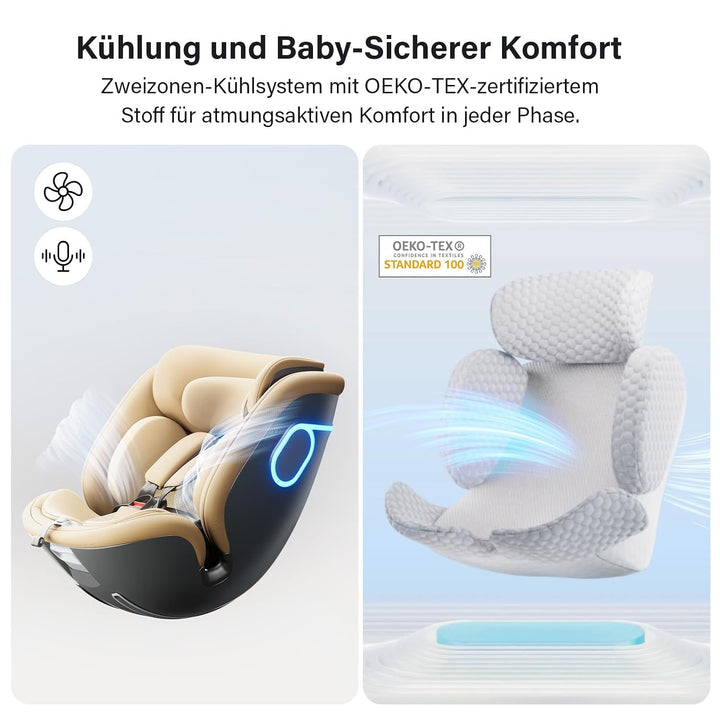 Smart Baby Carseat: Auto-Soothing, 360° Rotation, 7-Level Recline, Air-Soft Breeze &amp; 9-Layer Safety