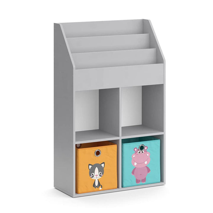 Vicco Kinderregal Grau Luigi mit 2 Faltboxen - 72x114x31 cm aus Spanplatte - Bücherregal ideal fürs