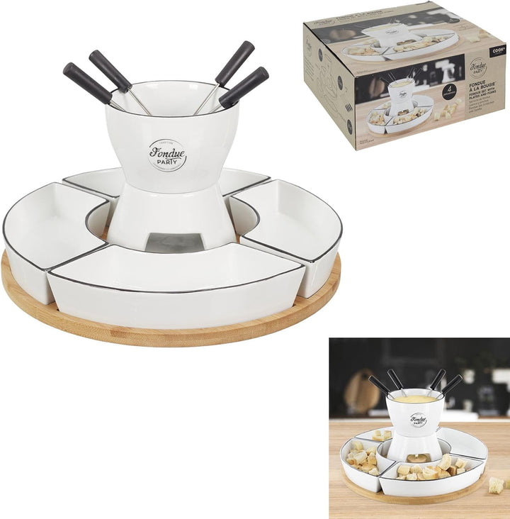 COOK CONCEPT KA4602 Fondue Set mit Halterung aus Bambus für 4 und P4 Küche, speziell für Herd, Planc