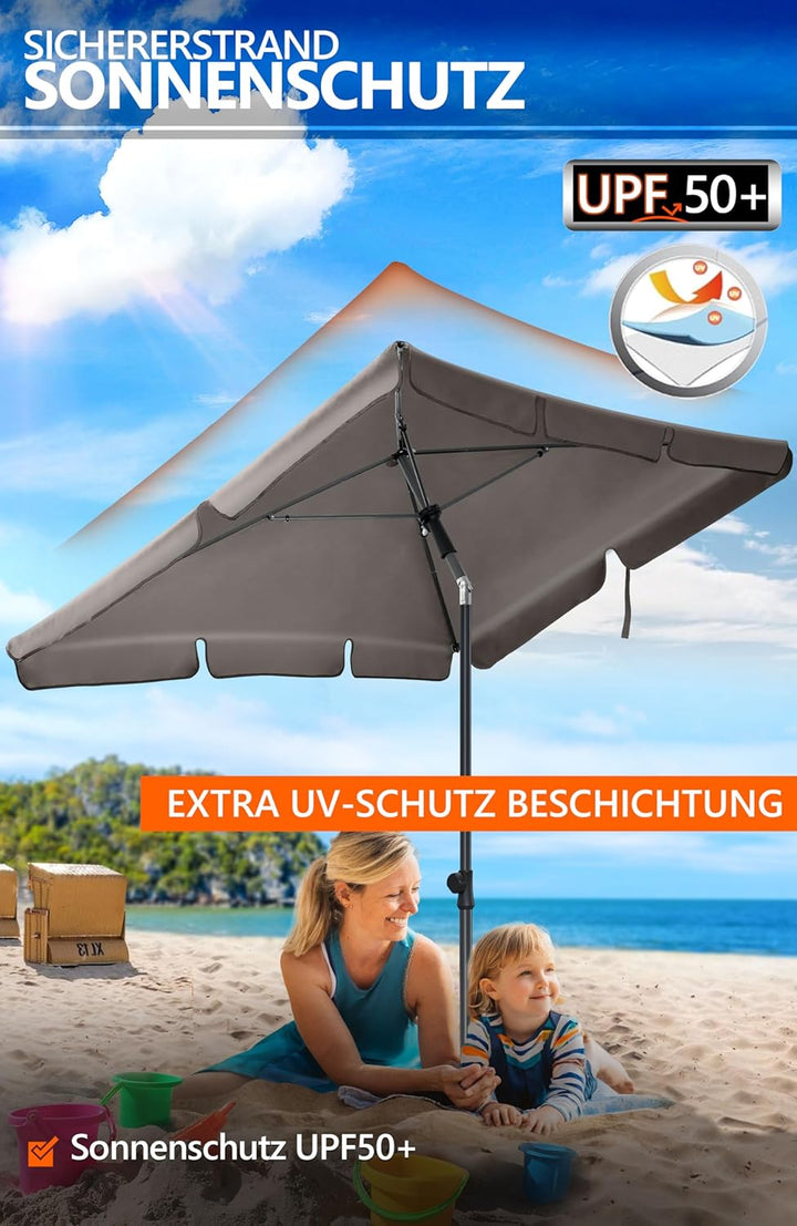 4smile Sonnenschirm Balkon SunnyShade, 200 x 125 cm, Taupe - UPF 50+ Sonnenschirm rechteckig als Son
