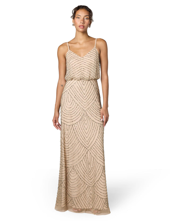 Adrianna Papell Damen LNG Blouson Dress Kleid 32 Taupe/Pink, 32 Taupe/Pink