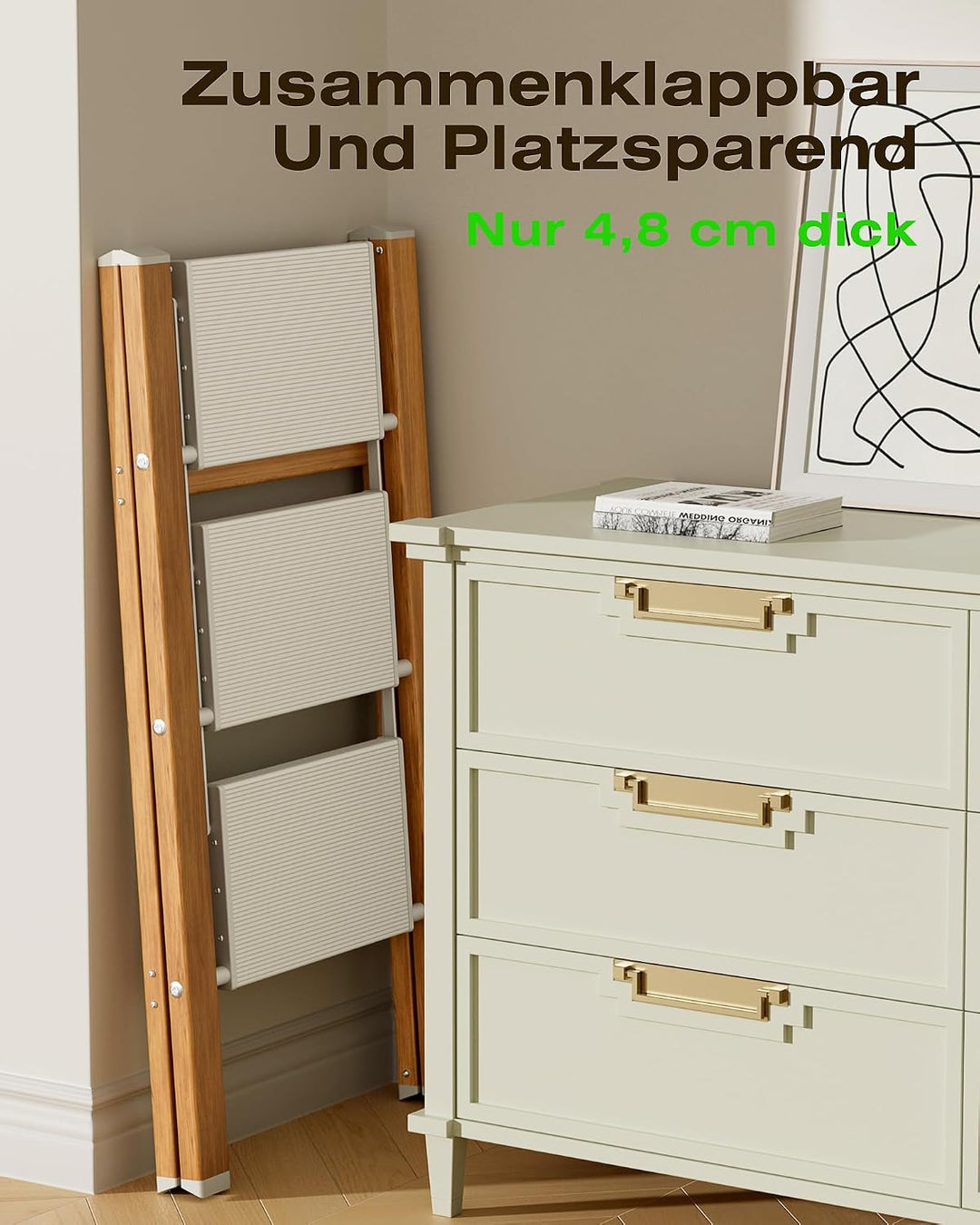 Trittleiter 3 Stufen klappbar,150 kg Kapazität mit Anti-Rutsch-Pedal,Tragbarer Tritthocker aus Alu,e