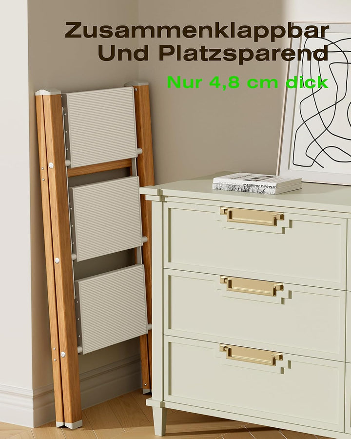 Trittleiter 3 Stufen klappbar,150 kg Kapazität mit Anti-Rutsch-Pedal,Tragbarer Tritthocker aus Alu,e