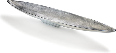 Kobolo Dekoschale Dekoteller Schiffchenform schmal - aus Metall - Silber - 80cm