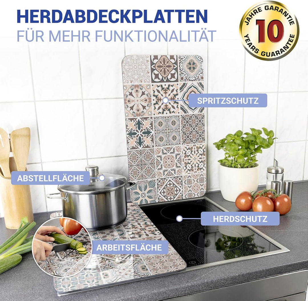 WENKO Herdabdeckplatte Universal Kachel, 2er Set Herdabdeckung für alle Herdarten, Gehärtetes Glas,