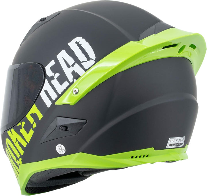 Broken Head BeProud Pro Motorradhelm Grün Mit Spoiler - Integral-Helm Mit Klarem + Schwarzem Visier
