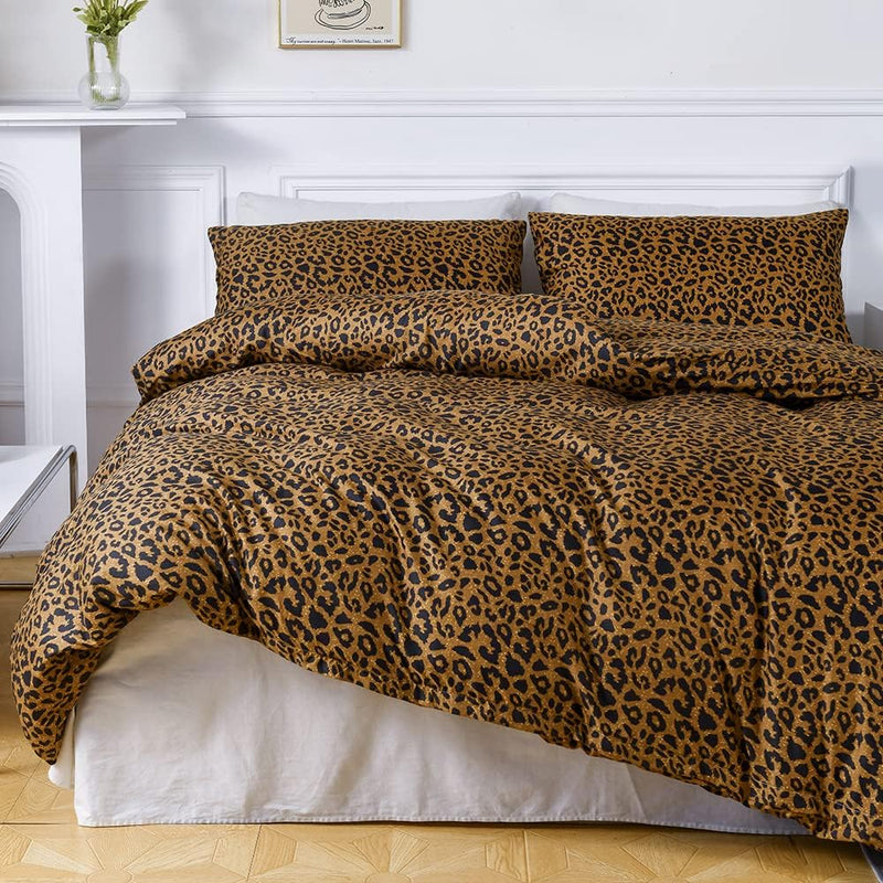 Leoparden Bettwäsche 200x220 cm Leopard Set Leo Braun Gelb Gold Muster Bettwäsche Doppelbett Set 3te