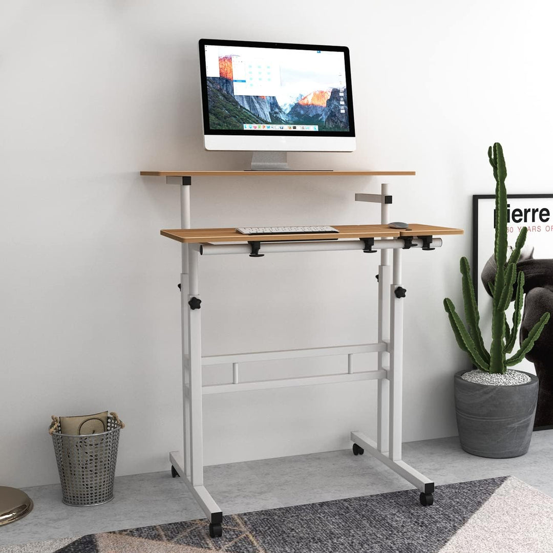 DlandHome Stehpult Laptoptisch Höhenverstellbar mit Rollen Büro Stehtisch Beistelltisch Betttisch au