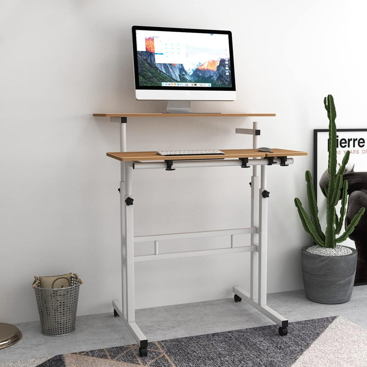 DlandHome Stehpult Laptoptisch Höhenverstellbar mit Rollen Büro Stehtisch Beistelltisch Betttisch au
