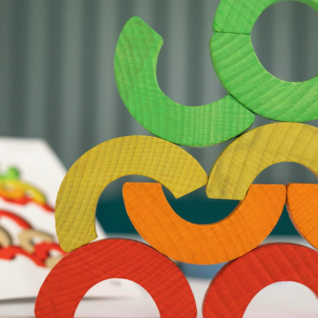 Holz-Mosaik Balancierspiel 24 Regenbogen-Halbkreise | Montessori Lernspielzeug zur Förderung von Fei