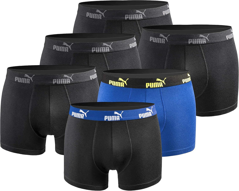 PUMA Boxershort 6er Pack Herren Basic Black Limited Edition Black-blue-yellow-new M, Black-blue-yell