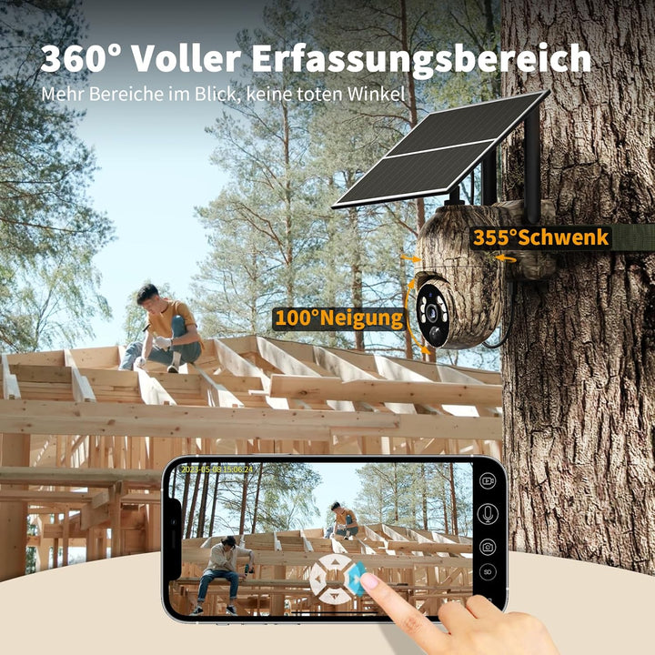 NUASI 4G LTE Wildkamera mit SIM Karte, 2K Kabellos Solar Wildtierkamera mit Handyübertragung App, Üb