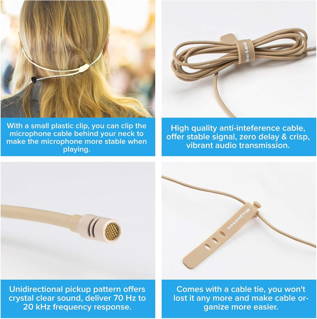 Sujeetec Headset Mikrofon Stirnband mic für Shure kabellos Bodypack Transmitter Taschensender - Idea