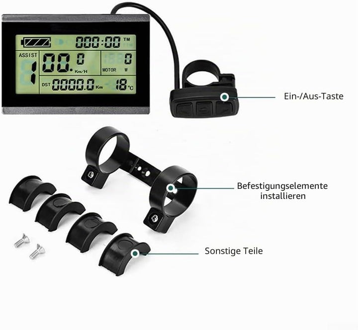 E-Bike Pedelec Display KT-LCD 3 mit Bedienfeld, wasserdichter Anschluss