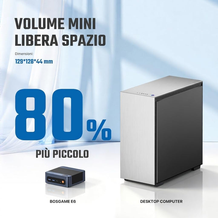BOSGAME E6 Eco 304 Intel Wildcat 24 AI-PC,12GB LPDDR5X 512GB SSD | 5C/5T, bis 4,3GHz, DP1.4, Typ-C,