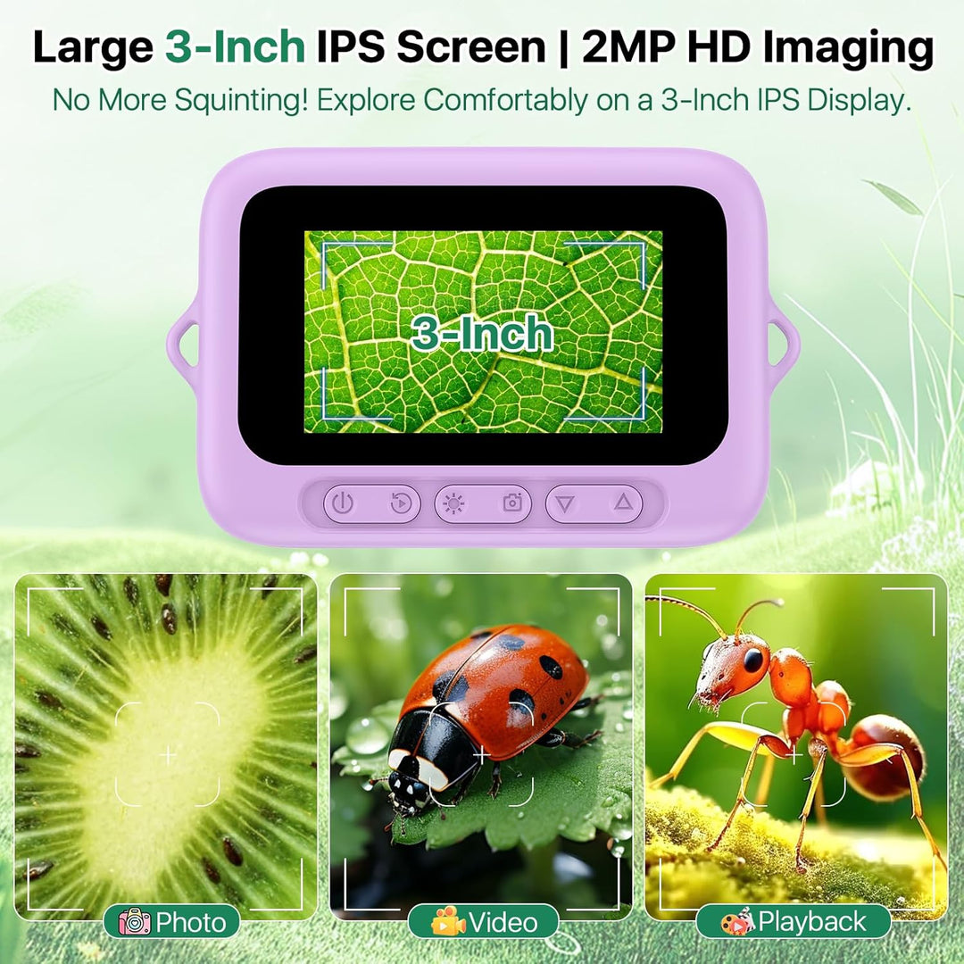 Mikroskop für Kinder, digital, tragbar, 7,6 cm (3,0 Zoll), grosses Display, 1000 x Mikroskop, wieder