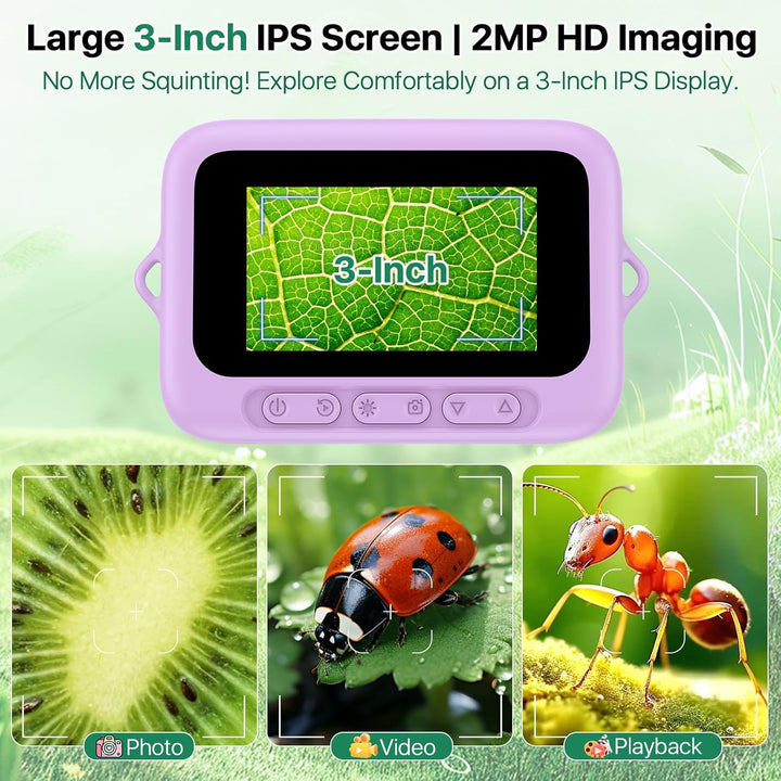 Mikroskop für Kinder, digital, tragbar, 7,6 cm (3,0 Zoll), grosses Display, 1000 x Mikroskop, wieder