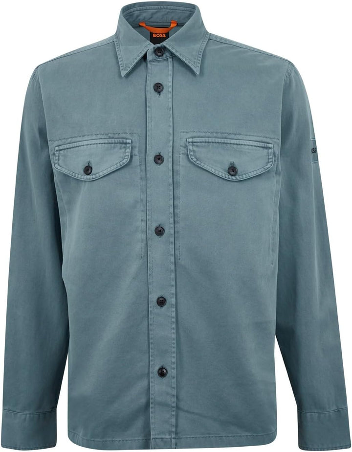 BOSS Herren Lovelock Oversized Overshirt aus Baumwoll-Twill L Open Green375, L Open Green375