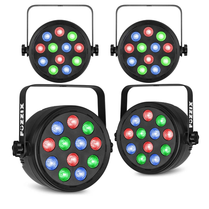 Fuzzix PLF12 - LED Par Strahler, 12x 2 Watt LEDs - 4er Set - Discolicht Partylicht, RGB Strahler mit
