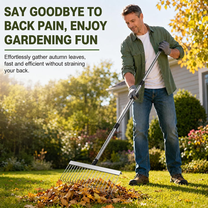 Premium Rasenrechen Edelstahl 160cm - Gartenharke mit 21 stabilen Zinken & 40cm Arbeitsbreite | Manu
