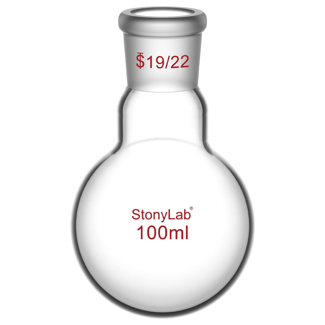 StonyLab 100ml Borosilikat Glas Einhalsrundkolben, Glas Einhals Rundkolben RBF mit 19/22 Standard Ta