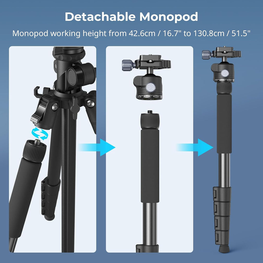 SMALLRIG CT25 64,5"/164cm Horizontales Überkopfstativ für Kamera mit Smartphone-Halterung und Traget