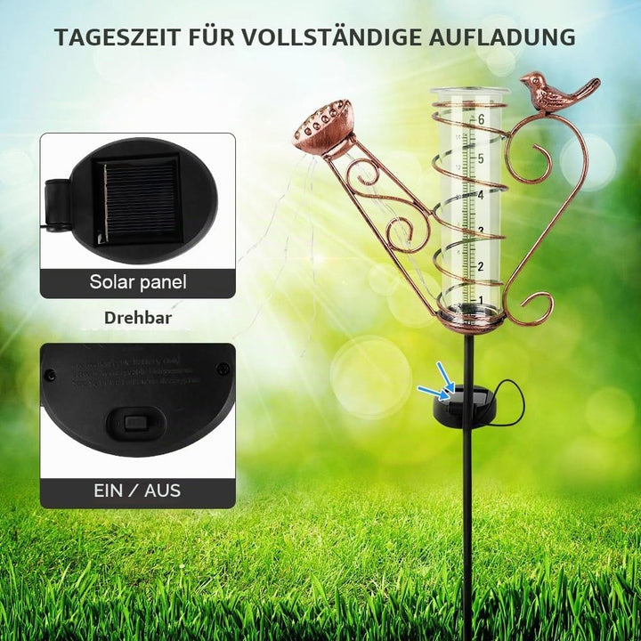 Regenmesser für Garten Frostsicher, Niederschlagsmesser mit Erdspiess und Licht, Outdoor Regenmesser