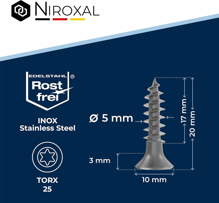 Holzschrauben Torx Schrauben 5x20 Edelstahl V2A rostfrei Spanplattenschrauben für Holz Vollgewinde 5