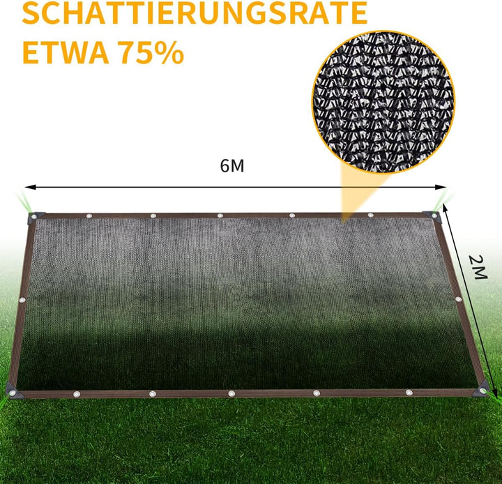 2x6M Sonnenschutz Netz Schattierungsnetz mit Ösen, 75% Sonnenschutz Leicht und Haltbarkeit Gewächsha