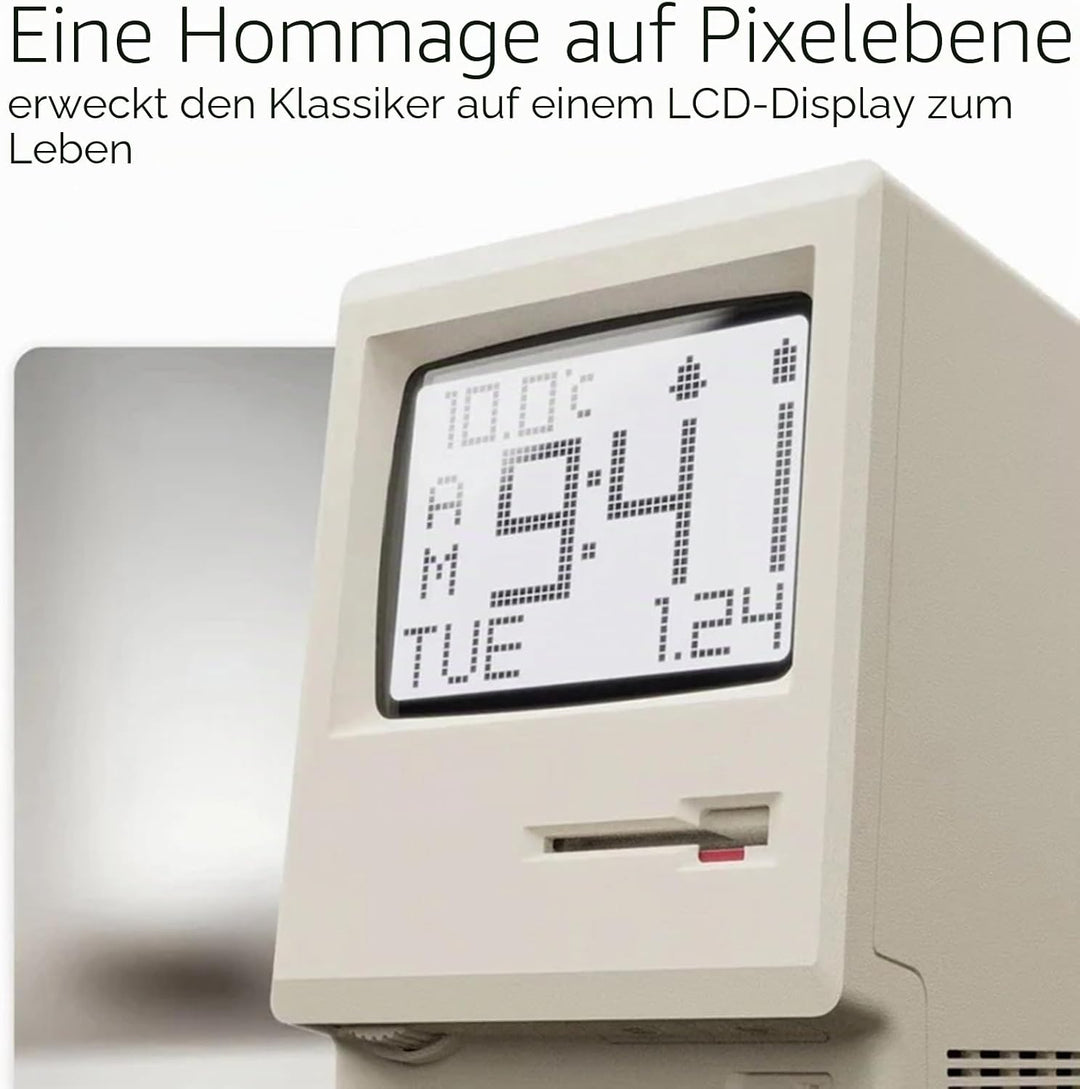 Maclock WB-8 Retro-Pixel-Wecker, elektronische Digitaluhr im Stil eines Computers aus den 80er Jahre