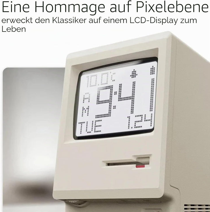 Maclock WB-8 Retro-Pixel-Wecker, elektronische Digitaluhr im Stil eines Computers aus den 80er Jahre