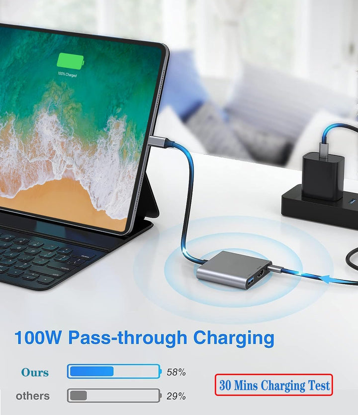 Apple USB C auf HDMI Multiport Adapter 4K @ 60Hz für iPhone 15/16, MFi Digital AV Hub mit USB 3.0, 1