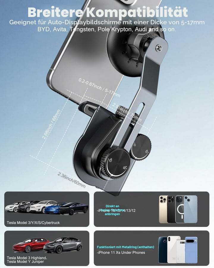 CloudValley Qi2 15W Magnetische Handyhalterung mit Wireless Charger für Tesla Model Y/3, Ausziehbare