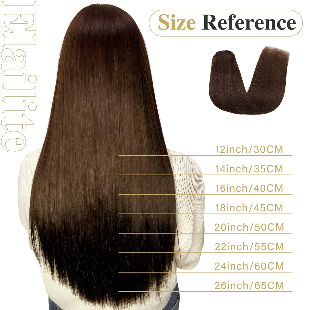 Elailite Extensions Echthaar Clip in 8 Tressen Voller Kopf #4 Mittel braun Haarverlängerung Real Hum