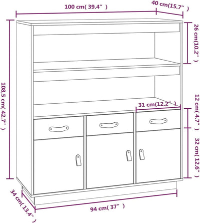 Tidyard Highboard Sideboard Kommode Anrichte Schrank Mit 2 offene Fächer, 3 Türen und 3 Schubladen V