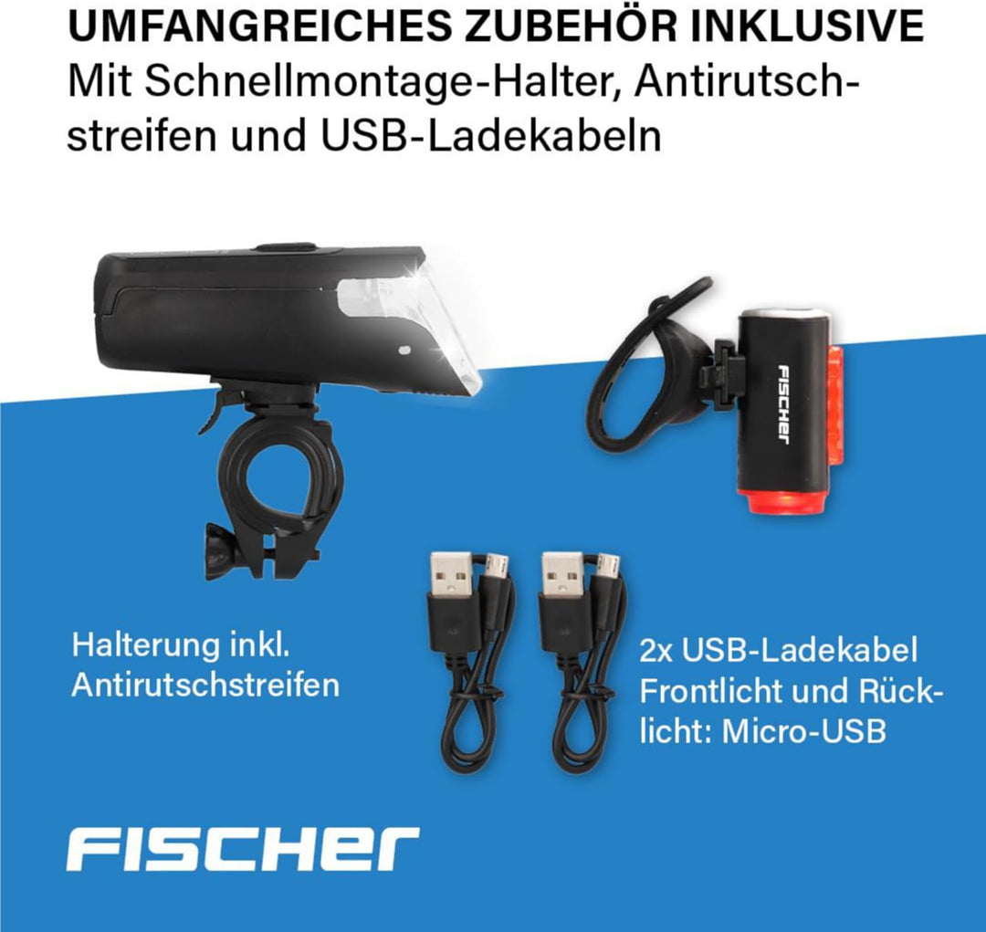 FISCHER USB Beleuchtungs-Set | Bodenleuchte für mehr Sichtbarkeit und Schutz | Frontlicht 60 Lux