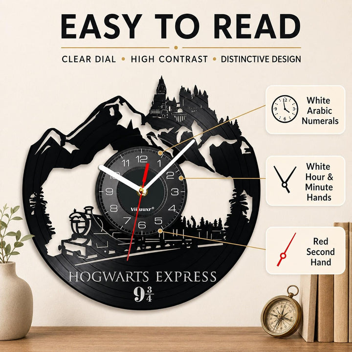 Viiluuxr Wanduhr Modern Vinyl Schallplatte Wanduhren Hogwarts Express Uhr Wand Ohne Tickgeräusche Wa