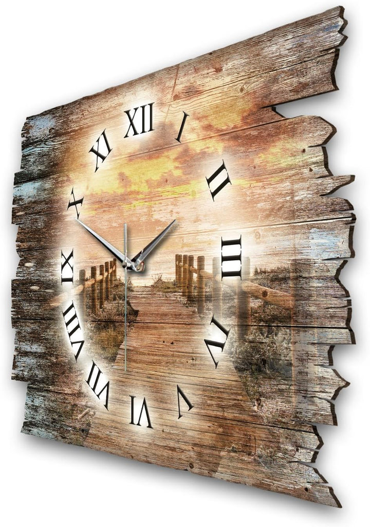 Kreative Feder Steg Sonnenuntergang Shabby Style Designer Wanduhr Funkuhr aus Holz *Made in Germany