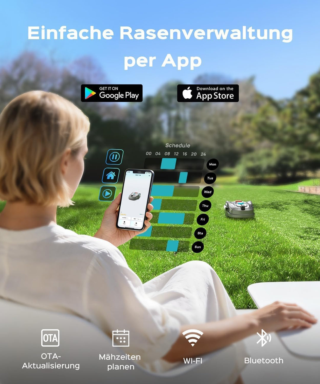 YARDCARE M800Plus Mähroboter ohne Begrenzungskabel,Max. 800 m²,GPS Positionierung+KI Vision,U-förmig