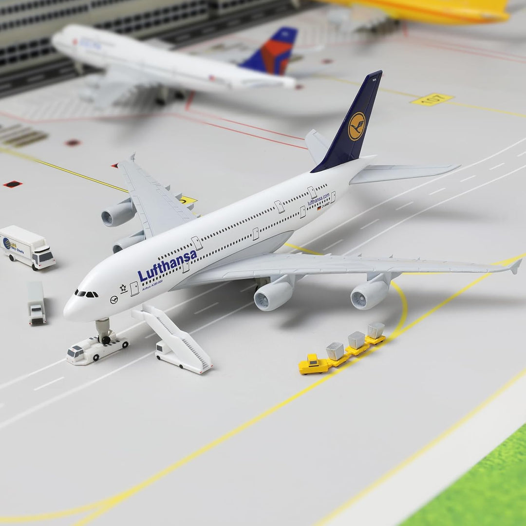 QIYUMOKE 1/300 Metallflugzeugmodell für Lufthansa A380 mit Ständer (7.5 Zoll), geeignet für Luftfahr
