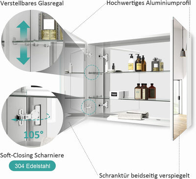 EMKE Spiegelschrank Bad mit Beleuchtung Badezimmer Spiegelschrank Spiegelschrank Bad mit Spiegelleuc