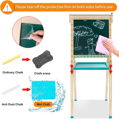 Kinder Staffelei mit Papierrolle doppelseitiges Whiteboard und Kreidetafel verstellbare Standstaffel