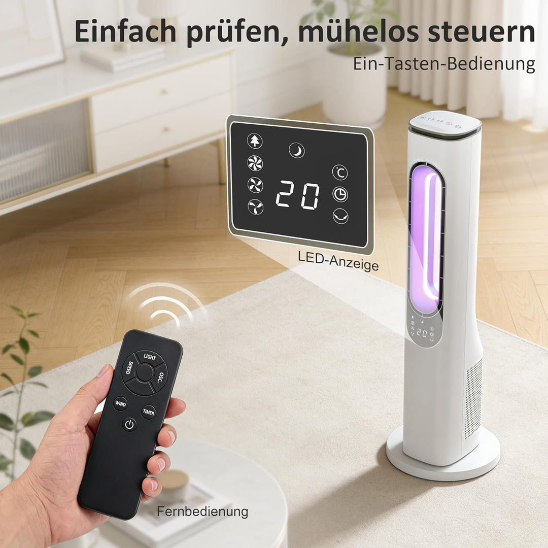 HOMCOM Rotorloser Turmventilator für Schlafzimmer, 35 dB leiser Standventilator mit 50° Oszillation,