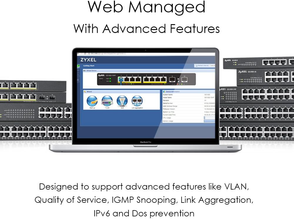 Zyxel 24-Port Gigabit PoE Switch | Smart managed | Rackmontage | 24 PoE+-Ports mit einem Budget von