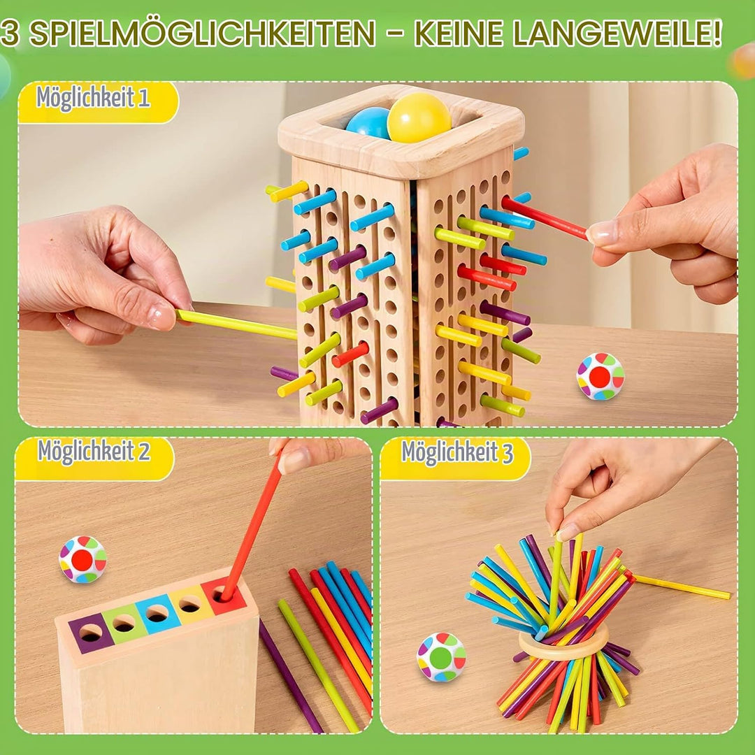 Montessori Brettspiel aus Holz für Kinder Spiel 40 Stück Bunte Holzstäbchen Würfelspiel Lernspielzeu