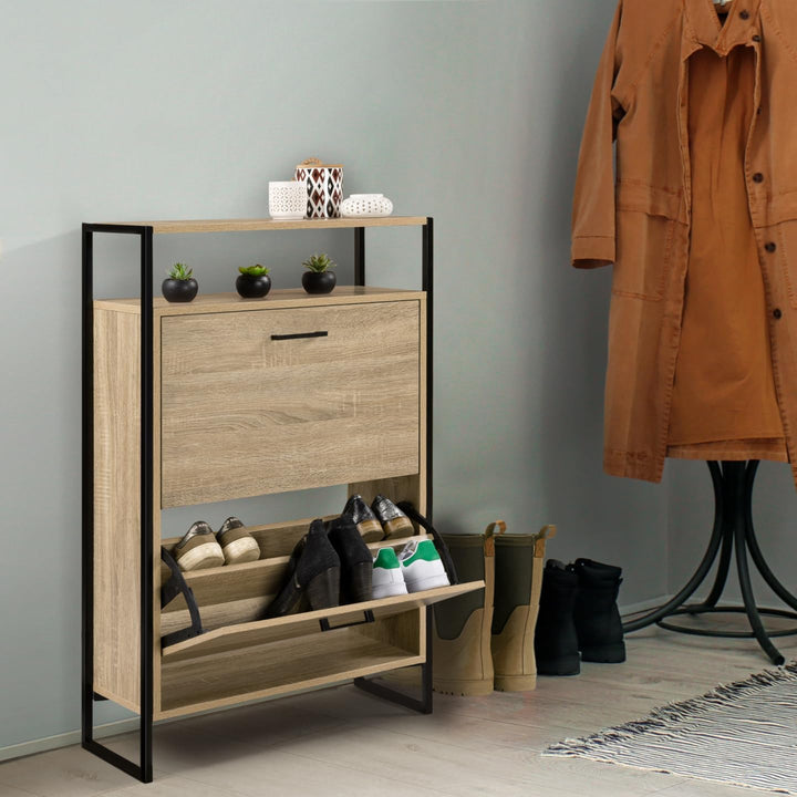 IDMarket - Schuhmöbel 12 Paar LUIS 2 Türen mit oberem Regal im Industriedesign