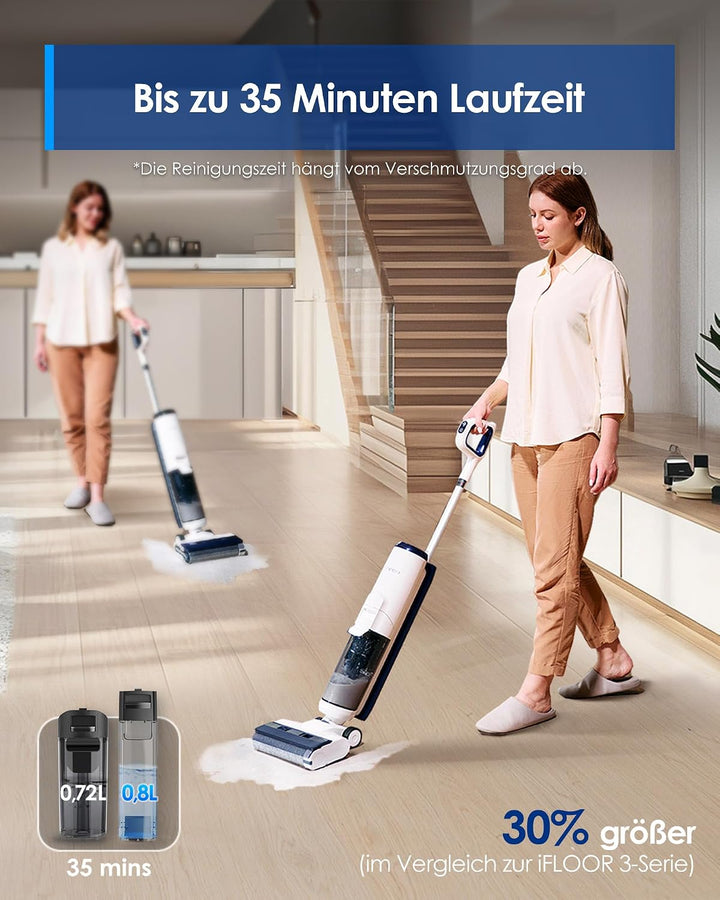 Tineco iFLOOR 5 Breeze Complete Nass Trockensauger, EIN-Schritt-Reinigung für Hartböden, Kantenreini