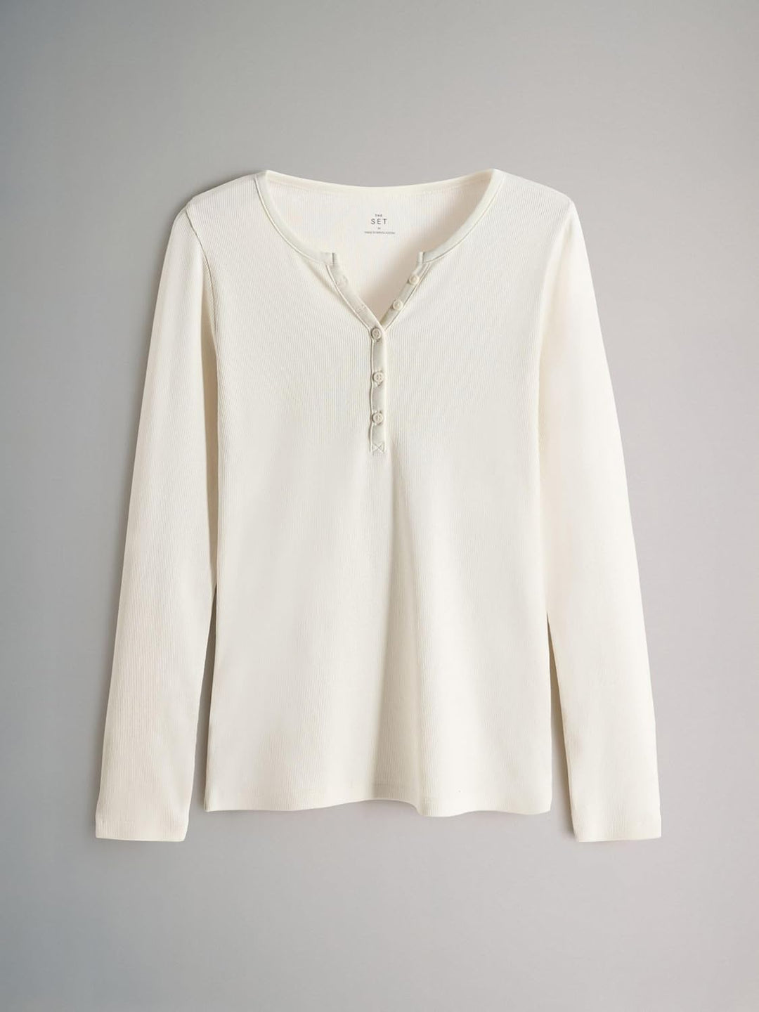 THE SET Damen t gerippte Henley-Langarmshirts, 4er-Pack XS Berry/Stripe/Pink/White, XS Berry/Stripe/